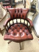 VINTAGE CAPTAINS SWIVEL CHAIR OX BLOOD RED