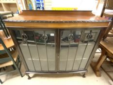 VINTAGE MAHOGANY BOW FRONTED DISPLAY CABINET ON BALL AND CLAW FEET 121 X 38 X 127CM