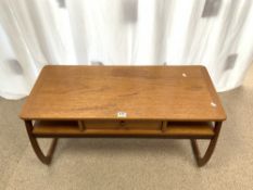 MID-CENTURY PARKER KNOLL COFFEE TABLE WITH CENTRAL DRAWER 106 X 46 X 51CM