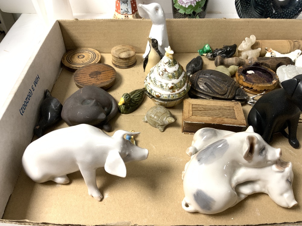 A JAPANESE SATSUMA VASE, 31 CMS, TWO COPENHAGEN PIGS, CLOISONNE VASE, AND SMALL ANIMAL ORNAMENTS. - Image 4 of 10