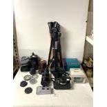 A CARL ZEISS JENA II CAMERA LENS, A PENTAX ME SUPER CAMERA AND LENS SMC PENTAX - M, TRIPOD AND OTHER