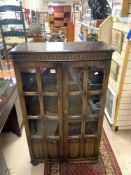 VINTAGE ENGLISH OAK GLASS FRONT CABINET WITH WOODEN SHELVES 78 X 34 X 136CM