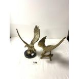 TWO BRASS MODELS OF EAGLES, ONE ON MARBLE BASE, 25 CMS.