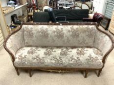 FRENCH STYLE THREE SEATER SOFA IN A DECORATIVE CARVED FRAME