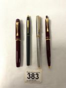 A CROSS FOUNTAIN PEN IN CASE, MATCHING SENATOR FOUNTAIN AND BALLPOINT PENS AND ONE OTHER BALLPOINT