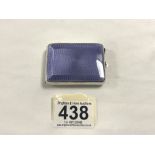 HALLMARKED SILVER ENGINE TURNED AND LILAC ENAMEL RECTANGULAR MATCHBOOK CASE BY HENRY MATTHEWS