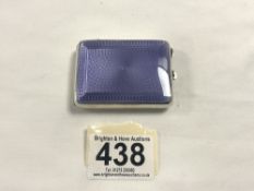 HALLMARKED SILVER ENGINE TURNED AND LILAC ENAMEL RECTANGULAR MATCHBOOK CASE BY HENRY MATTHEWS