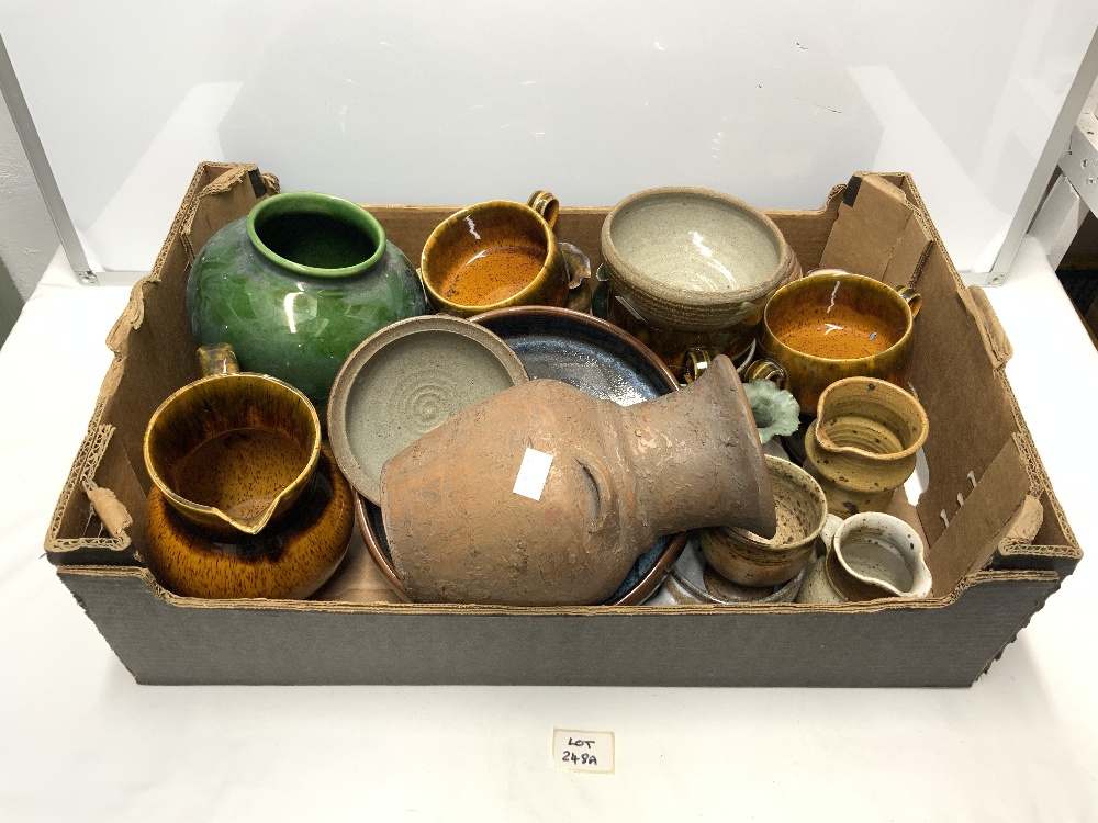 A QUANTITY OF GLAZED AND UNGLAZED STUDIO AND OTHER POTTERY, VASES, JUGS, DISHES, INCLUDES - JILL