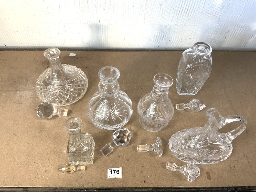 SCOTTISH THISTLE ENGRAVED CUT GLASS DECANTER, VICTORIAN CUT GLASS DECANTER, A SHIPS DECANTER, TWO - Image 2 of 4