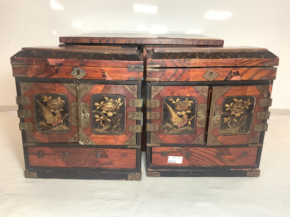 THREE JAPANESE PARQUETRY AND LACQUER DECORATED TABLETOP CABINETS, 32X22X24, LARGEST. - Image 5 of 8