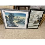 ORIENTAL PAINTING ON SILK WITH A OIL ON BOARD BY L JONES BOTH FRAMED AND GLAZED LARGEST 63 X 52CM