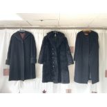 THREE VINTAGE FULL-LENGTH LADIES BLACK COATS, ONE BERNAT KLEIN FOR LIBERTY OF LONDON UK SIZE 16, ONE