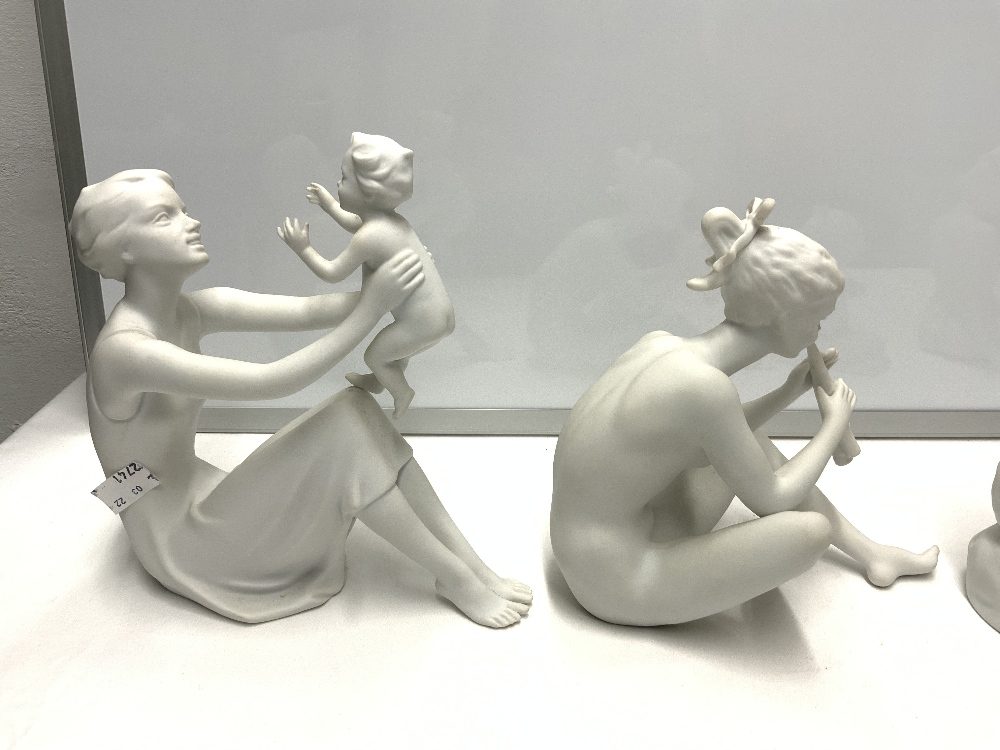 KAISER PARIAN WARE FIGURE OF MOTHER AND CHILD, ANOTHER NUDE PLAYING INSTRUMENT, 20 CMS, AND TWO - Image 2 of 8