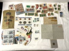 A QUANTITY OF COINS AND STAMPS, VARIOUS.