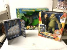 DOCTOR WHO TOY CHARACTER WALKIE-TALKIES, DOCTOR WHO MICRO FIGURE SET. AND A REMOTE CONTROL