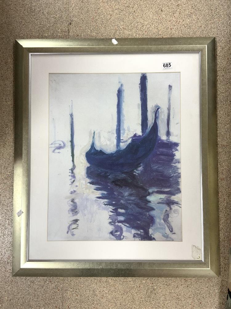 ABSTRACT COLOURED PRINT TITLED VENETIAN REFLECTIONS FRAMED AND GLAZED 75 X 89CM