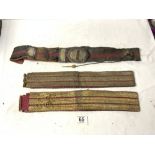 NINETEENTH CENTURY GOLD BRAIDED OFFICERS DRESS BELT AND TWO CROSS BELTS.