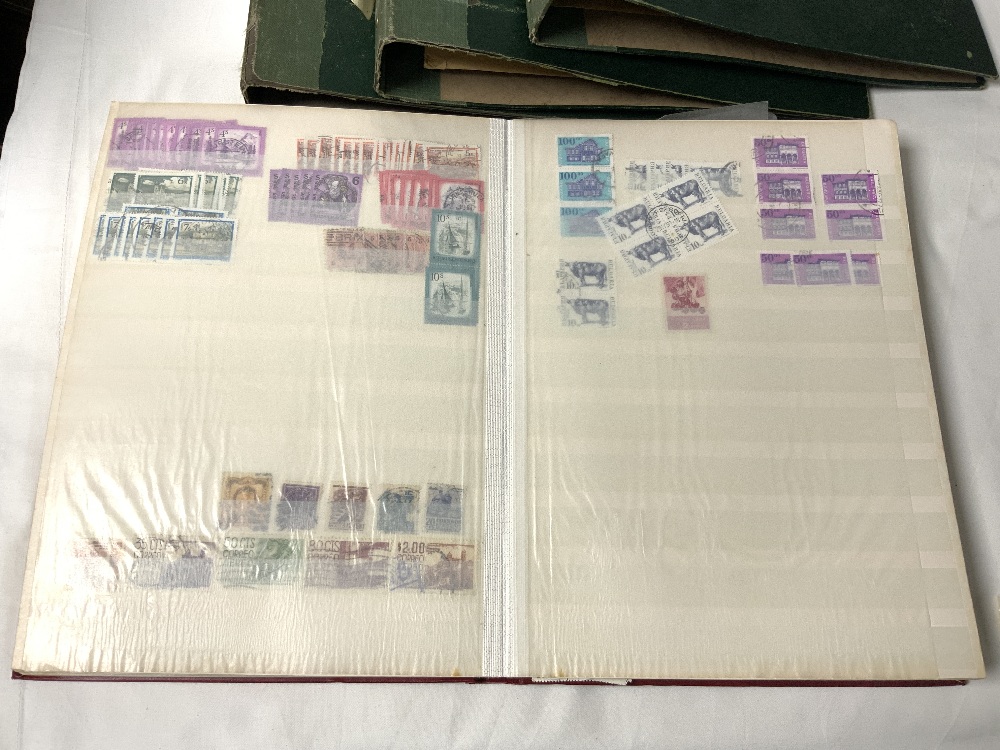ALBUM OF WORLD STAMPS AND THREE FOLDERS OF BRITISH STAMPS ON ENVELOPES - Image 5 of 6