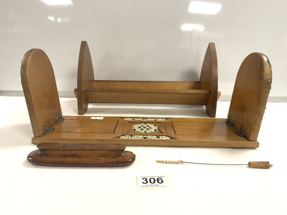 VICTORIAN BONE MOUNTED SLIDING BOOKENDS, BOOK TROUGH, AND A NAIL BUFFER. - Image 2 of 3