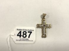 375 GOLD CRUCIFIX DECORATED WITH STONES 4.5 X 3 CM