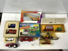 CORGI TRANSPORTER OF THE 30s, BOXED CORGI EMERGENCY SET, AND SOLIDA FIRE ENGINE AND OTHERS,