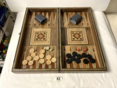 A MOROCCON DECORATIVE INLAID BACKGAMMON AND CHESS