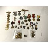 A QUANTITY OF BADGES AND MEDALS.