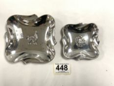 TWO PERUVIAN DISHES, STAMPED 925 STERLING, LARGEST 12 CMS, 152 GRAMS.