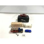 A MIMIC TRI-ANG CLOCKWORK TINPLATE SCALE MODEL DELIVERY LORRY WITH ORIGINAL BOX, A CORGI JAGUAR, AND