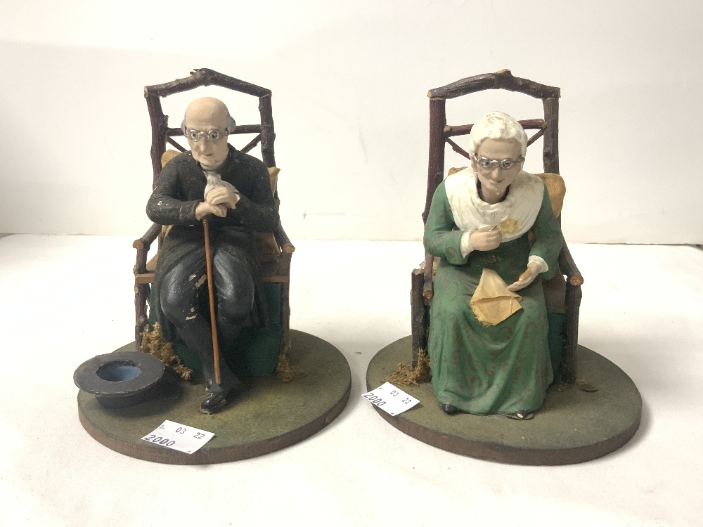 A PAIR OF WOODEN AND COMPOSITE NODDING FIGURES OF ELDERLY MAN AND LADY IN CHAIRS. - Image 2 of 4