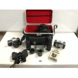 PENTAX ASAHI S 1A CAMERA, NUMBER 646213, TWO LENSES, ILFORD SPORTMAN CAMERA, ACCESORIES, AND A