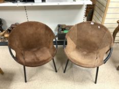 PAIR OF RETRO LEATHER AND METAL FRAME CHAIRS