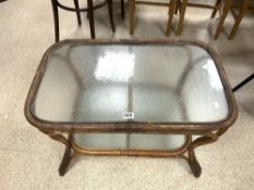 VINTAGE BAMBOO FRAMED COFFEE TABLE WITH FROSTED GLASS 78 X 48CM