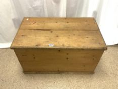 A VICTORIAN STRIPPED PINE BLANKET BOX, 80X46X46.