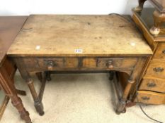 19TH CENTURY ENGLISH OAK TWO DRAWER SIDE TABLE 76 X 47CM