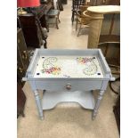 UPCYCLED GREY WASHSTAND WITH DECORATIVE TILES 82 X 38CM
