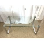 A 1980s RECTANGULAR CHROME GLASS TOP COFFEE TABLE, 120X60.