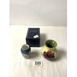 TWO SMALL MOORCROFT VASES ON BOXED 9CM