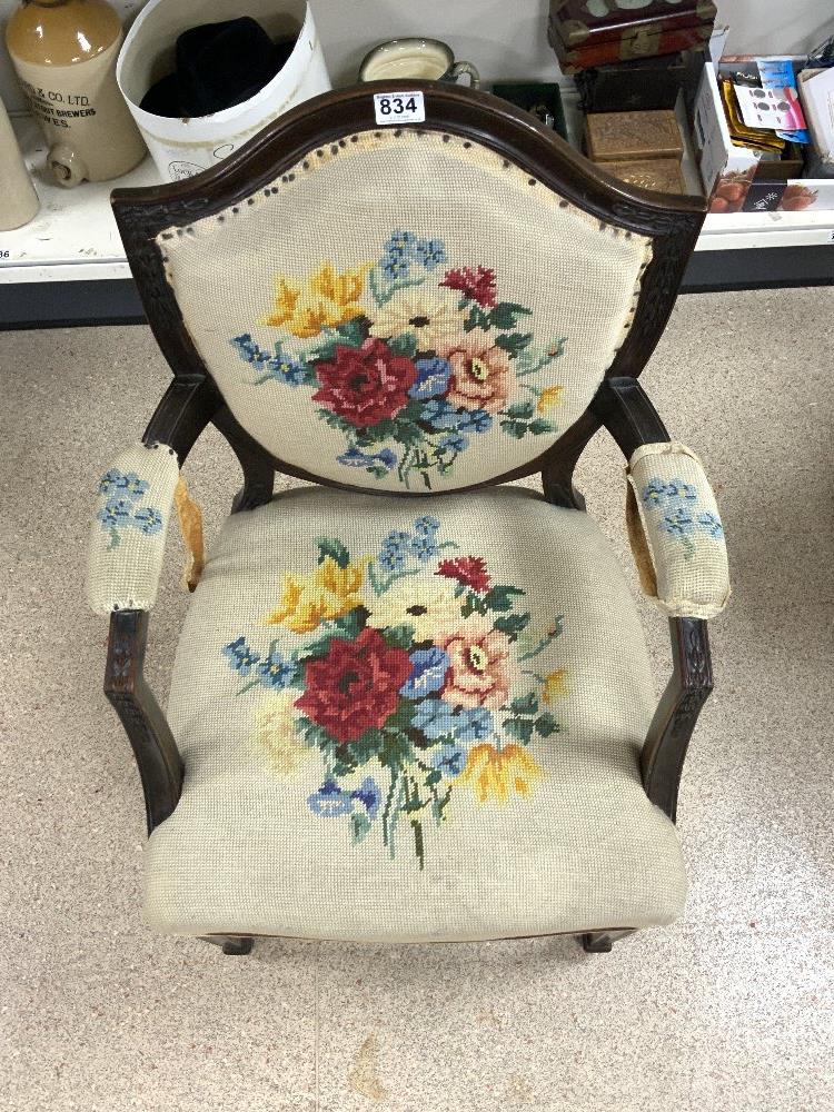 VINTAGE SHEILD BACK ARMCHAIR WITH A TAPESTRY FINISH - Image 3 of 3