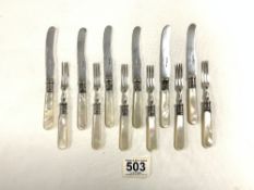 HALLMARKED SILVER AND MOTHER OF PEARL HANDLE SET OF SIX KNIVES AND FORKS BY WILLIAM NEALE