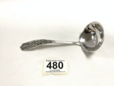 A WESTMORLAND STERLING SILVER SAUCE LADLE WITH FOLIATE HANDLE 15.5CM 68GRAMS