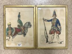 A PAIR OF FRENCH WATERCOLOURS OF CAVALRY SOLDIER AND GRENADIER GUARD, 23X35.