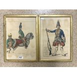 A PAIR OF FRENCH WATERCOLOURS OF CAVALRY SOLDIER AND GRENADIER GUARD, 23X35.