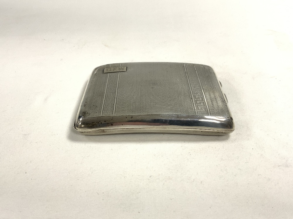 LARGE HALLMARKED SILVER ENGINE TURNED CURVED RECTANGULAR CIGARETTE CASE, BIRMINGHAM 1929, MAKER - Image 2 of 5