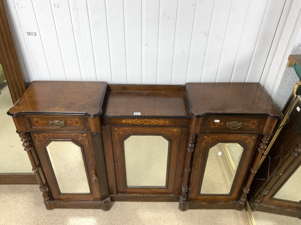 LARGE VICTORIAN CREDENZA WITH INLAID MARQUETRY WORK AND GLASS FRONTED DOORS 150 X 90CM