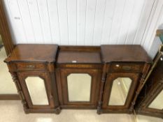 LARGE VICTORIAN CREDENZA WITH INLAID MARQUETRY WORK AND GLASS FRONTED DOORS 150 X 90CM