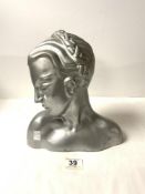 ART DECO DESIGN SILVER PAINTED BUST OF A LADY, WITH A STAMPED REGISTRATION NUMBER - RD 848 488. 27