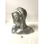 ART DECO DESIGN SILVER PAINTED BUST OF A LADY, WITH A STAMPED REGISTRATION NUMBER - RD 848 488. 27