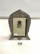 VICTORIAN HALLMARKED SILVER FLORAL EMBOSSED ARCH TOP EASEL PHOTO FRAME BY CORNELIUS DESORMEAUX