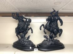 TWO LARGE MARLEY SPELTER FIGURES ON HORSES 50CM